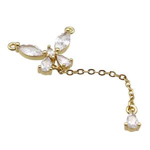 copper butterfly pendant pave zircon, gold plated, approx 12-16mm, 30mm chain [FN24314]