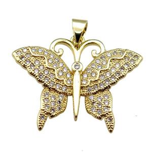 copper butterfly pendant pave zircon, gold plated, approx 22-28mm [FN24315]