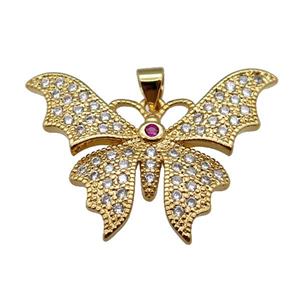 copper butterfly pendant pave zircon, gold plated, approx 25-32mm [FN24316]