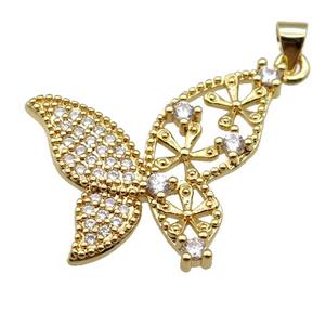 copper butterfly pendant pave zircon, gold plated, approx 25-30mm [FN24319]