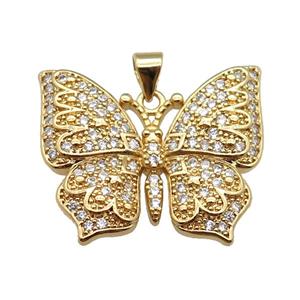 copper butterfly pendant pave zircon, gold plated, approx 22-27mm [FN24321]