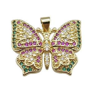 copper butterfly pendant pave zircon, gold plated, approx 22-27mm [FN24322]