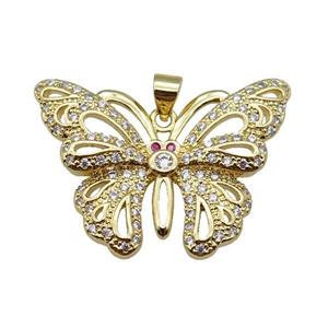 copper butterfly pendant pave zircon, gold plated, approx 25-32mm [FN24325]