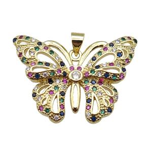 copper butterfly pendant pave zircon, gold plated, approx 25-32mm [FN24326]