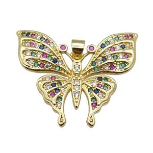 copper butterfly pendant pave zircon, gold plated, approx 25-32mm [FN24328]