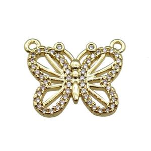 copper butterfly pendant pave zircon with 2loops, gold plated, approx 15-19mm [FN24330]