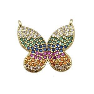 copper butterfly pendant pave zircon with 2loops, gold plated, approx 15-18mm [FN24331]