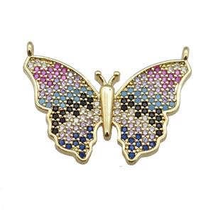 copper butterfly pendant pave zircon with 2loops, gold plated, approx 18-28mm [FN24333]