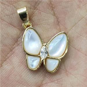 Mother of Pearl pendant, butterfly, gold plated, approx 15-16mm [FN24335]