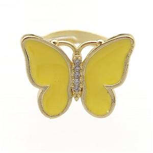 copper butterfly Rings with peach enamel, adjustable, gold plated, approx 16-20mm, 17mm dia [FN24349]
