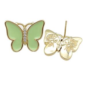 copper butterfly Stud Earring with applegreen enamel, gold plated, approx 16-20mm [FN24364]