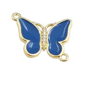 copper butterfly connector with deepblue enamel, gold plated, approx 17-20mm [FN24377]