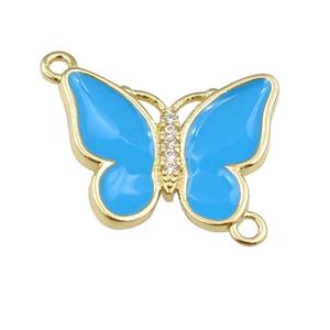 copper butterfly connector with blue enamel, gold plated, approx 17-20mm [FN24378]