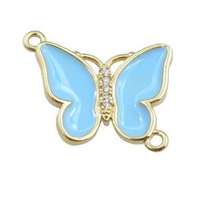 copper butterfly connector with lt.blue enamel, gold plated, approx 17-20mm [FN24380]