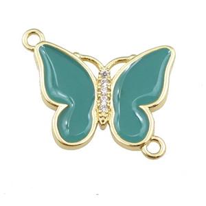 copper butterfly connector with green enamel, gold plated, approx 17-20mm [FN24381]