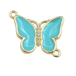 copper butterfly connector with teal enamel, gold plated, approx 17-20mm [FN24383]