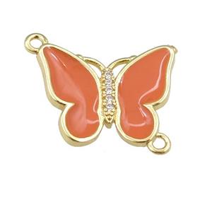 copper butterfly connector with orange enamel, gold plated, approx 17-20mm [FN24385]