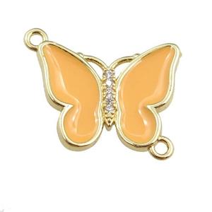 copper butterfly connector with peach enamel, gold plated, approx 17-20mm [FN24386]