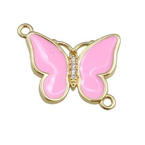 copper butterfly connector with pink enamel, gold plated, approx 17-20mm [FN24389]