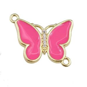 copper butterfly connector with hotpink enamel, gold plated, approx 17-20mm [FN24390]