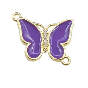 copper butterfly connector with purple enamel, gold plated, approx 17-20mm [FN24392]