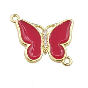 copper butterfly connector with red enamel, gold plated, approx 17-20mm [FN24393]