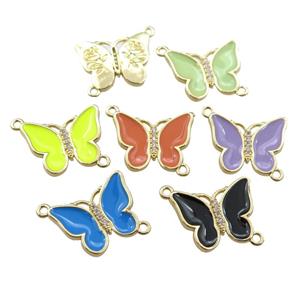 copper butterfly connector with enamel, gold plated, mixed, approx 17-20mm [FN24396]
