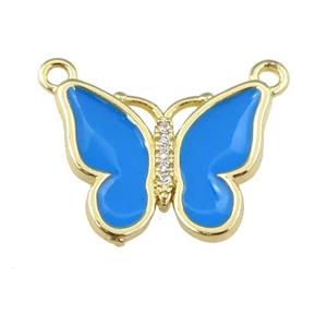 copper butterfly pendant with blue enamel, gold plated, approx 16-20mm [FN24398]