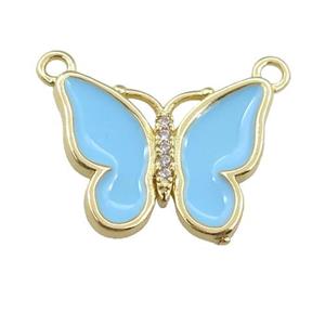 copper butterfly pendant with lt.blue enamel, gold plated, approx 16-20mm [FN24400]
