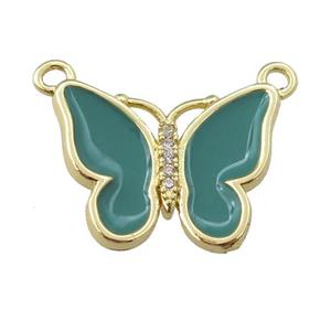 copper butterfly pendant with green enamel, gold plated, approx 16-20mm [FN24402]