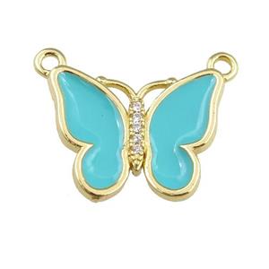 copper butterfly pendant with teal enamel, gold plated, approx 16-20mm [FN24403]