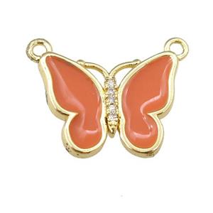 copper butterfly pendant with orange enamel, gold plated, approx 16-20mm [FN24405]