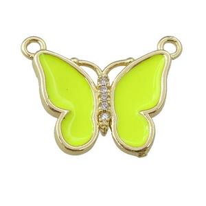 copper butterfly pendant with nenoyellow enamel, gold plated, approx 16-20mm [FN24408]