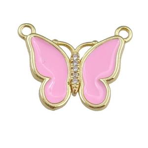 copper butterfly pendant with pink enamel, gold plated, approx 16-20mm [FN24409]