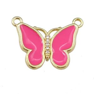copper butterfly pendant with hotpink enamel, gold plated, approx 16-20mm [FN24410]
