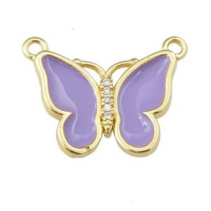 copper butterfly pendant with lavender enamel, gold plated, approx 16-20mm [FN24411]