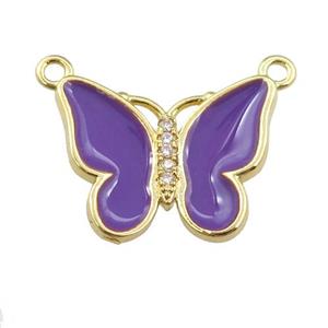 copper butterfly pendant with purple enamel, gold plated, approx 16-20mm [FN24412]