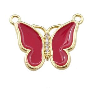 copper butterfly pendant with red enamel, gold plated, approx 16-20mm [FN24413]