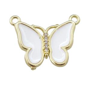 copper butterfly pendant with white enamel, gold plated, approx 16-20mm [FN24414]