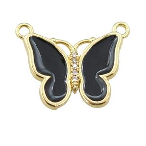 copper butterfly pendant with black enamel, gold plated, approx 16-20mm [FN24415]