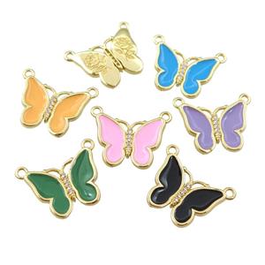 copper butterfly pendant with enamel, 2loops, gold plated, mixed, approx 16-20mm [FN24416]