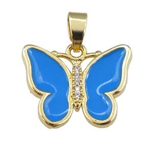 copper butterfly pendant with skyblue enamel, gold plated, approx 16-20mm [FN24418]