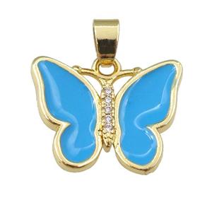 copper butterfly pendant with blue enamel, gold plated, approx 16-20mm [FN24419]