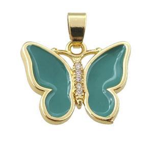 copper butterfly pendant with green enamel, gold plated, approx 16-20mm [FN24422]