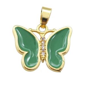 copper butterfly pendant with green enamel, gold plated, approx 16-20mm [FN24423]