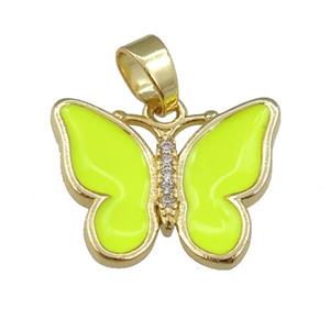 copper butterfly pendant with nenoyellow enamel, gold plated, approx 16-20mm [FN24425]