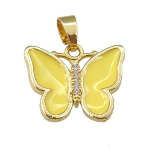 copper butterfly pendant with yellow enamel, gold plated, approx 16-20mm [FN24426]