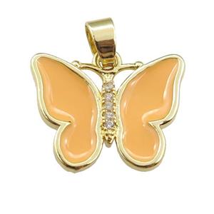 copper butterfly pendant with peach enamel, gold plated, approx 16-20mm [FN24427]