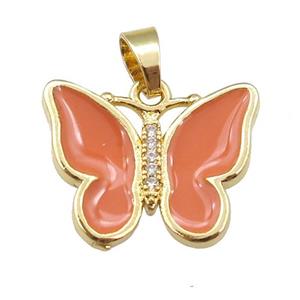 copper butterfly pendant with orange enamel, gold plated, approx 16-20mm [FN24428]
