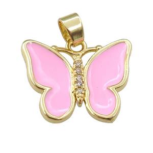 copper butterfly pendant with pink enamel, gold plated, approx 16-20mm [FN24429]